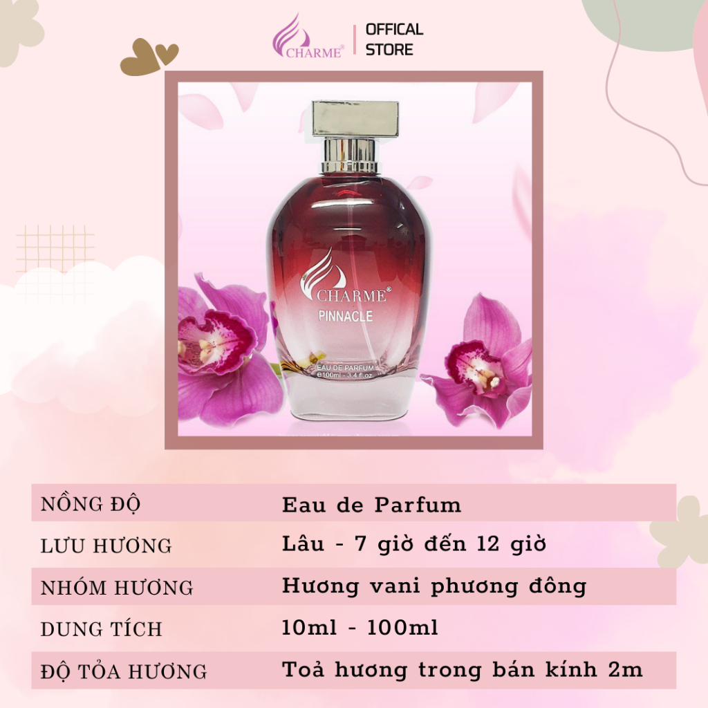 Nước hoa nữ thơm lâu, Charme Pinnacle, chai Test mini, gợi cảm và sang chảnh, cho những nàng cá tính, 10ml