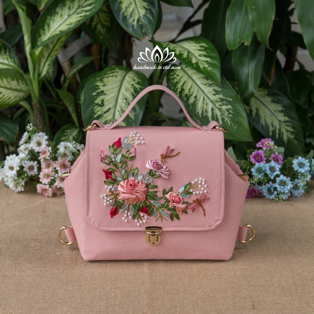 Túi doctor thêu ruy băng , túi thêu tay, túi thêu ruy băng ,tùy chọn 15 màu vải