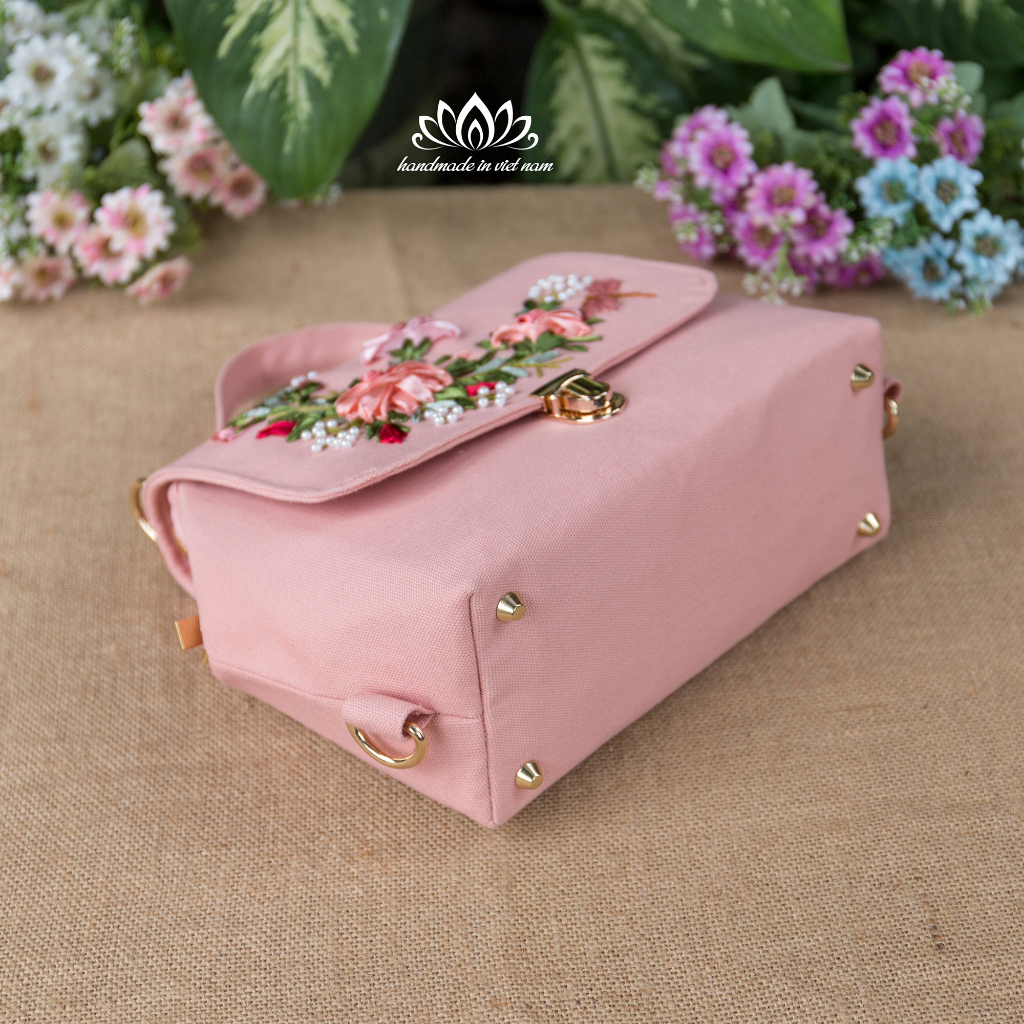 Túi doctor thêu ruy băng , túi thêu tay, túi thêu ruy băng ,tùy chọn 15 màu vải