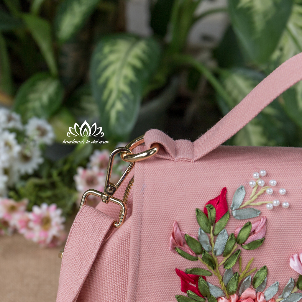 Túi doctor thêu ruy băng , túi thêu tay, túi thêu ruy băng ,tùy chọn 15 màu vải