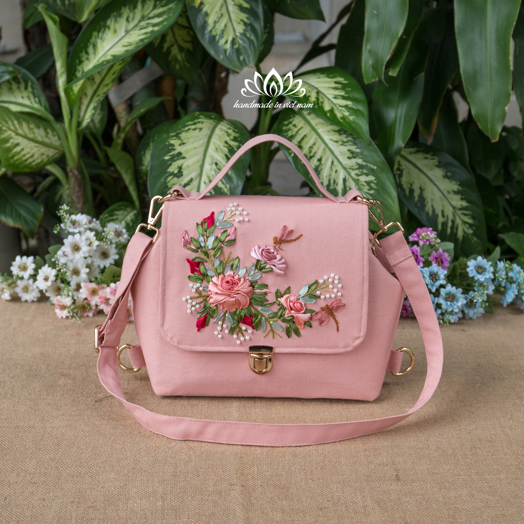 Túi doctor thêu ruy băng , túi thêu tay, túi thêu ruy băng ,tùy chọn 15 màu vải