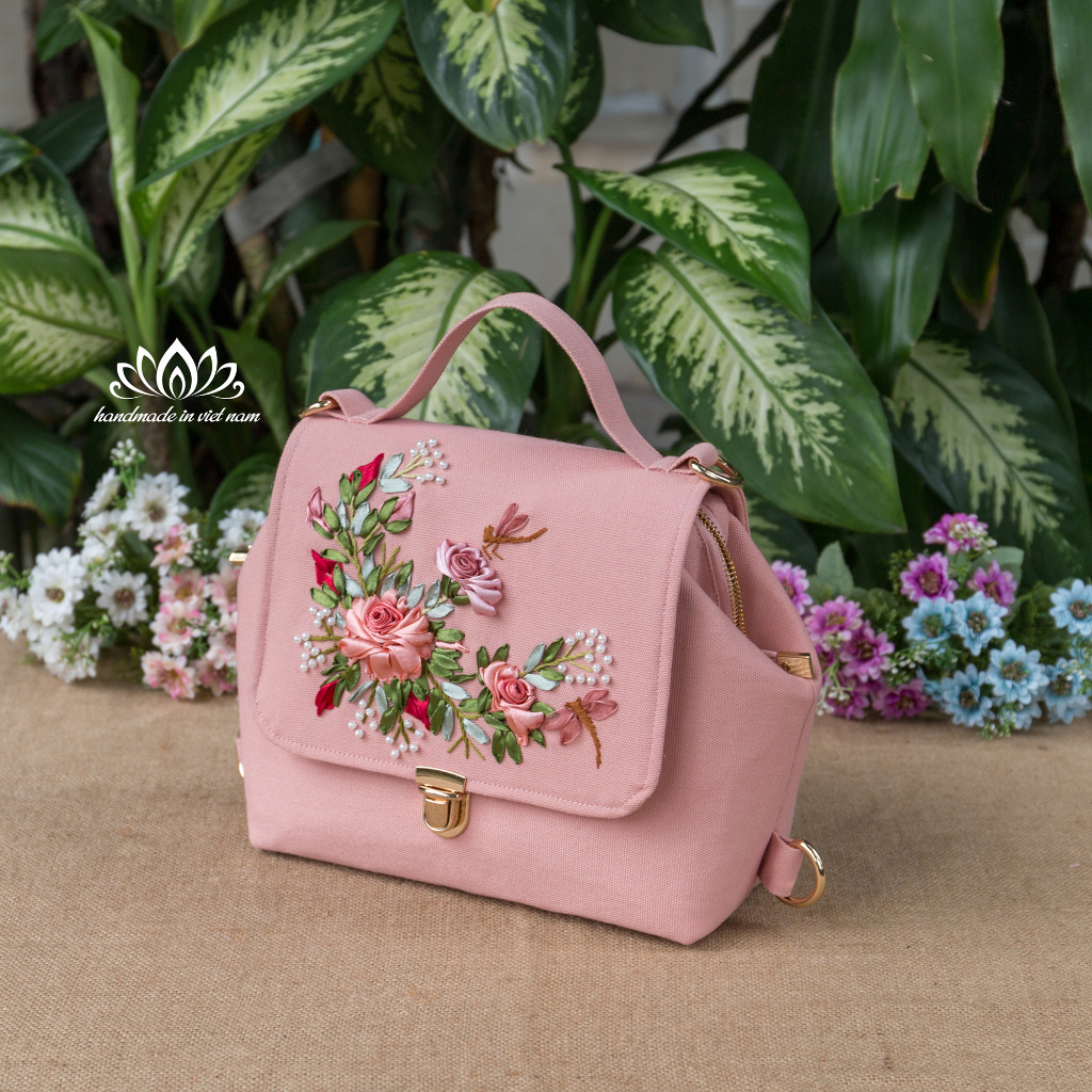 Túi doctor thêu ruy băng , túi thêu tay, túi thêu ruy băng ,tùy chọn 15 màu vải