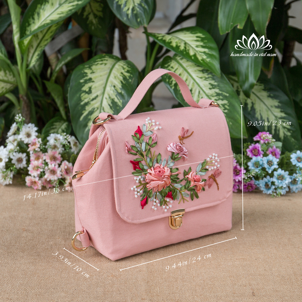 Túi doctor thêu ruy băng , túi thêu tay, túi thêu ruy băng ,tùy chọn 15 màu vải