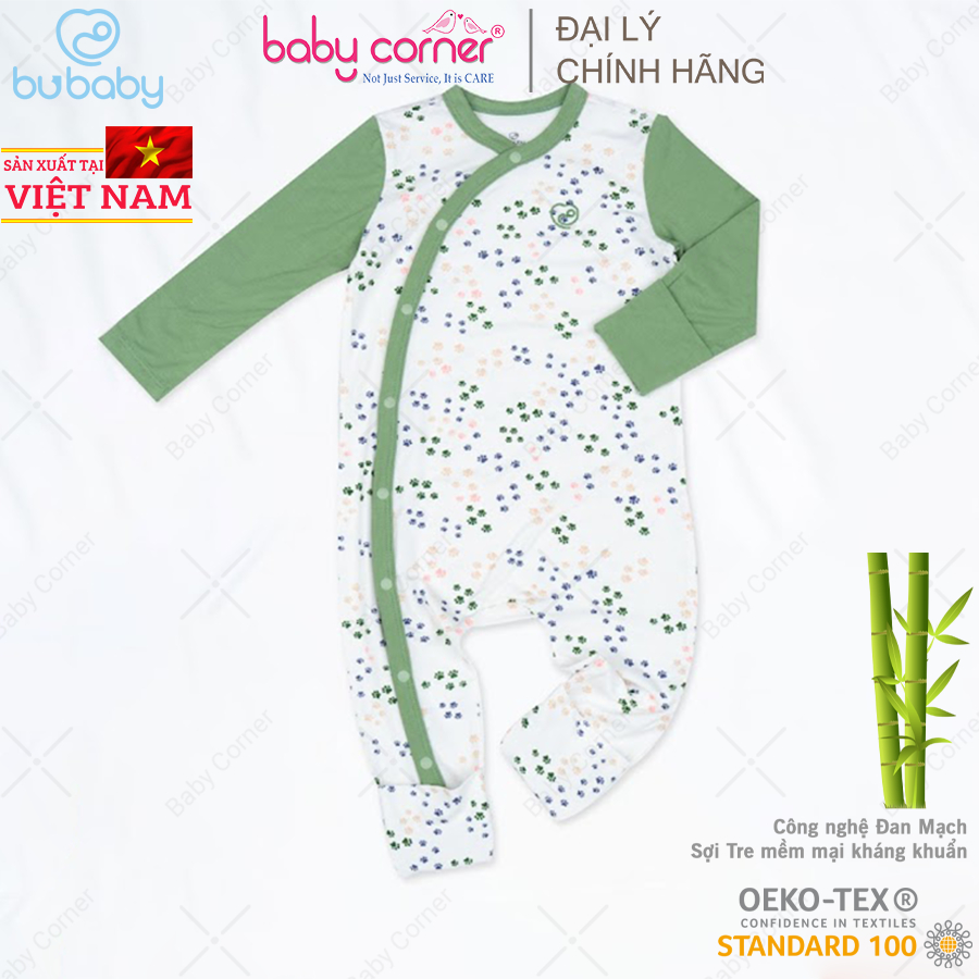 Body Cài Chéo Dài Tay BU Baby Bambus Puppie Kèm Bao Tay Chân Cho Bé 0 - 12 Tháng