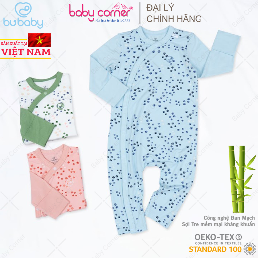 Body Cài Chéo Dài Tay BU Baby Bambus Puppie Kèm Bao Tay Chân Cho Bé 0 - 12 Tháng