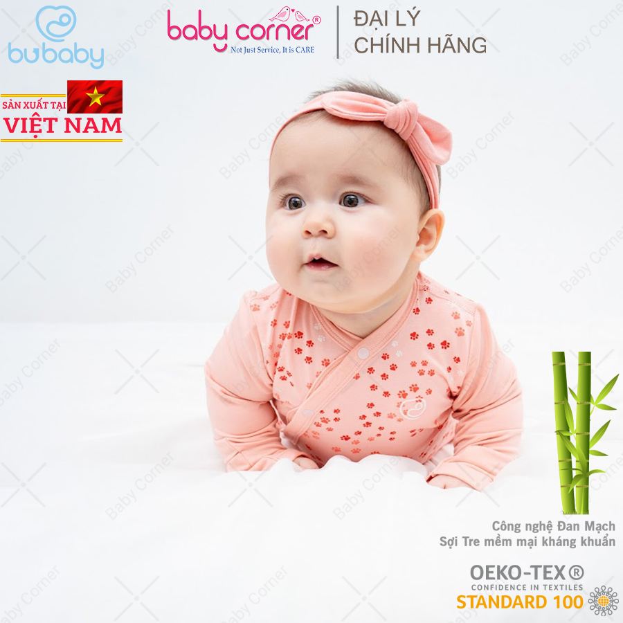 Body Cài Chéo Dài Tay BU Baby Bambus Puppie Kèm Bao Tay Chân Cho Bé 0 - 12 Tháng