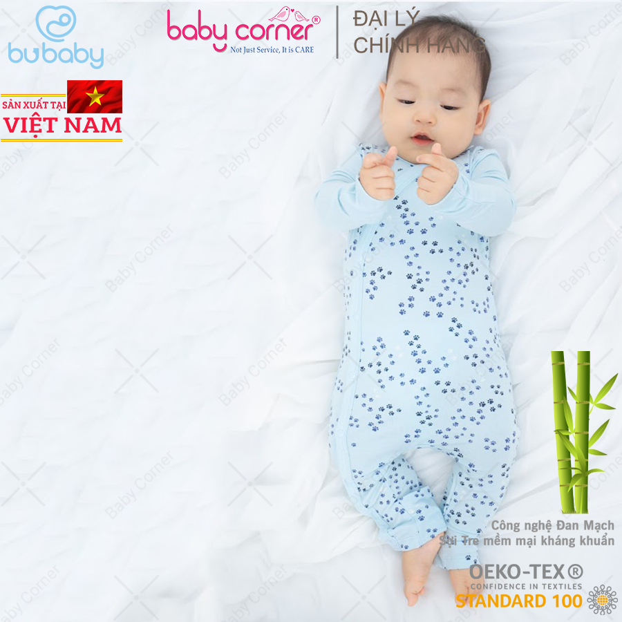 Body Cài Chéo Dài Tay BU Baby Bambus Puppie Kèm Bao Tay Chân Cho Bé 0 - 12 Tháng