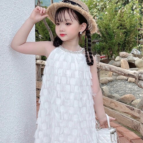 Váy Cho Bé Gái MyKids Váy Chữ A đính dây đá lấp lánh 2 lớp chất liệu voan lông mềm mại không dặm ngứa cho bé từ 8-32kg