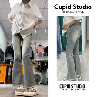 Quần jean nữ ống loe lưng cao skinny màu vintage bụi quần loe Cupid cao cấp