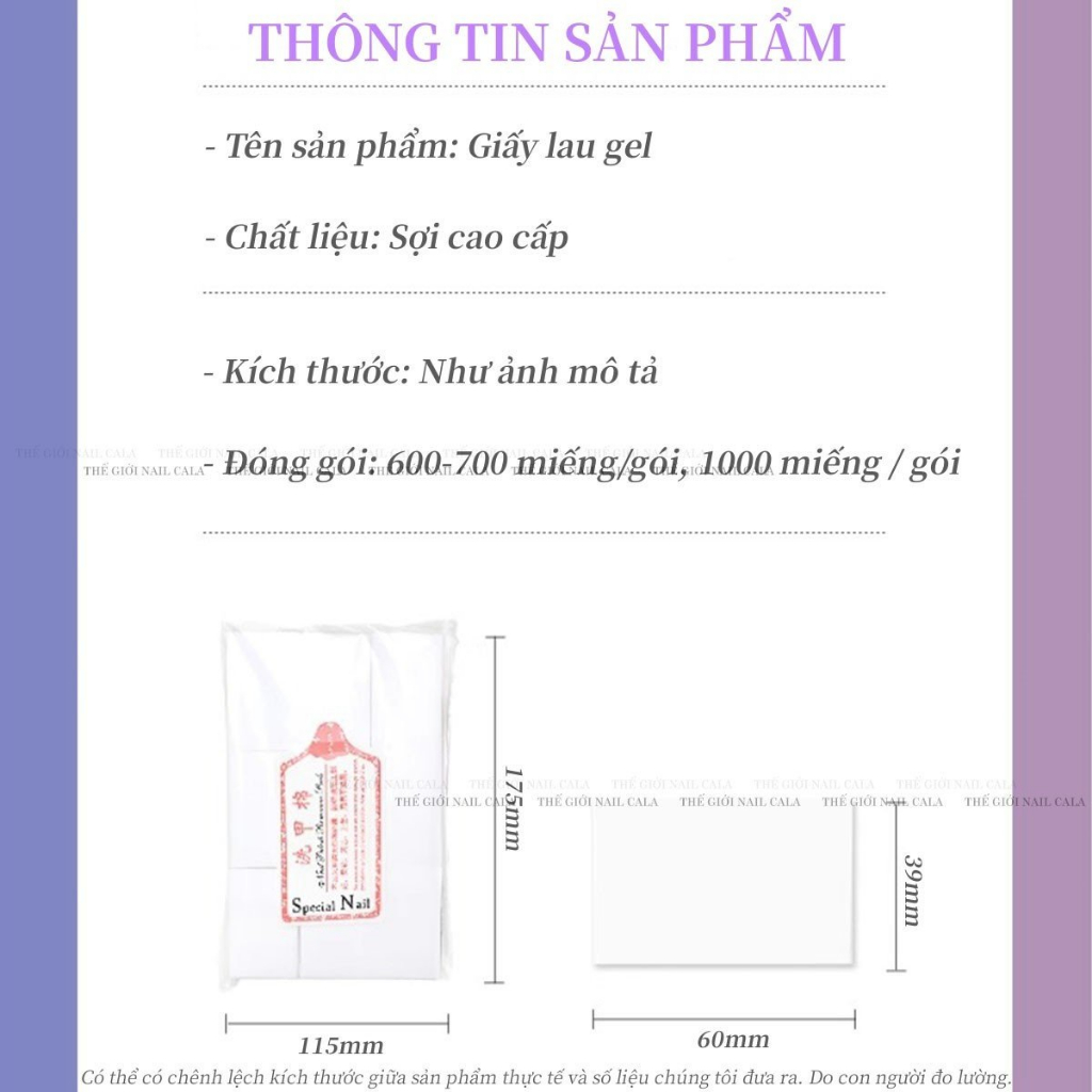 Giấy lau sơn gel móng tay - Mịn - Thấm hút tốt- giấy lau gel cứng - giấy lau gel không lông