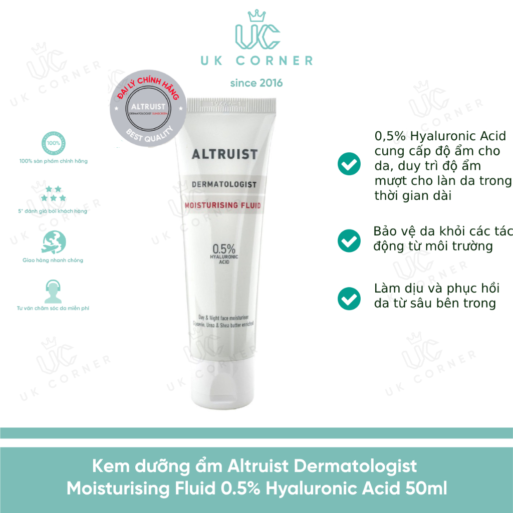 Kem dưỡng ẩm Altruist Dermatologist Moisturising Fluid 0.5% Hyaluronic Acid 50ml