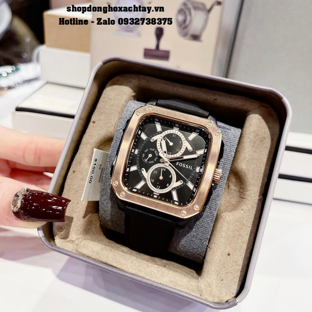 Đồng Hồ Nam Fossil BQ2654 Dây Da Đen Viền Mặt Rose 42mm