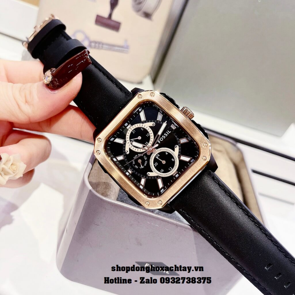 Đồng Hồ Nam Fossil BQ2654 Dây Da Đen Viền Mặt Rose 42mm