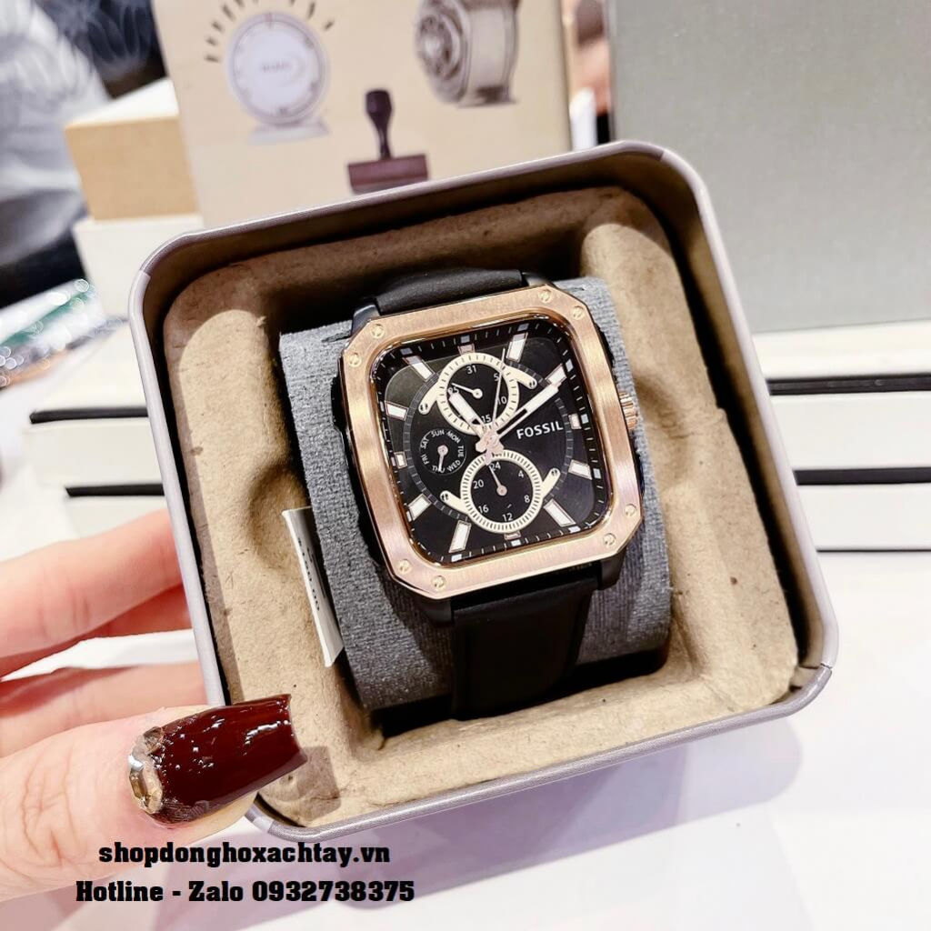 Đồng Hồ Nam Fossil BQ2654 Dây Da Đen Viền Mặt Rose 42mm