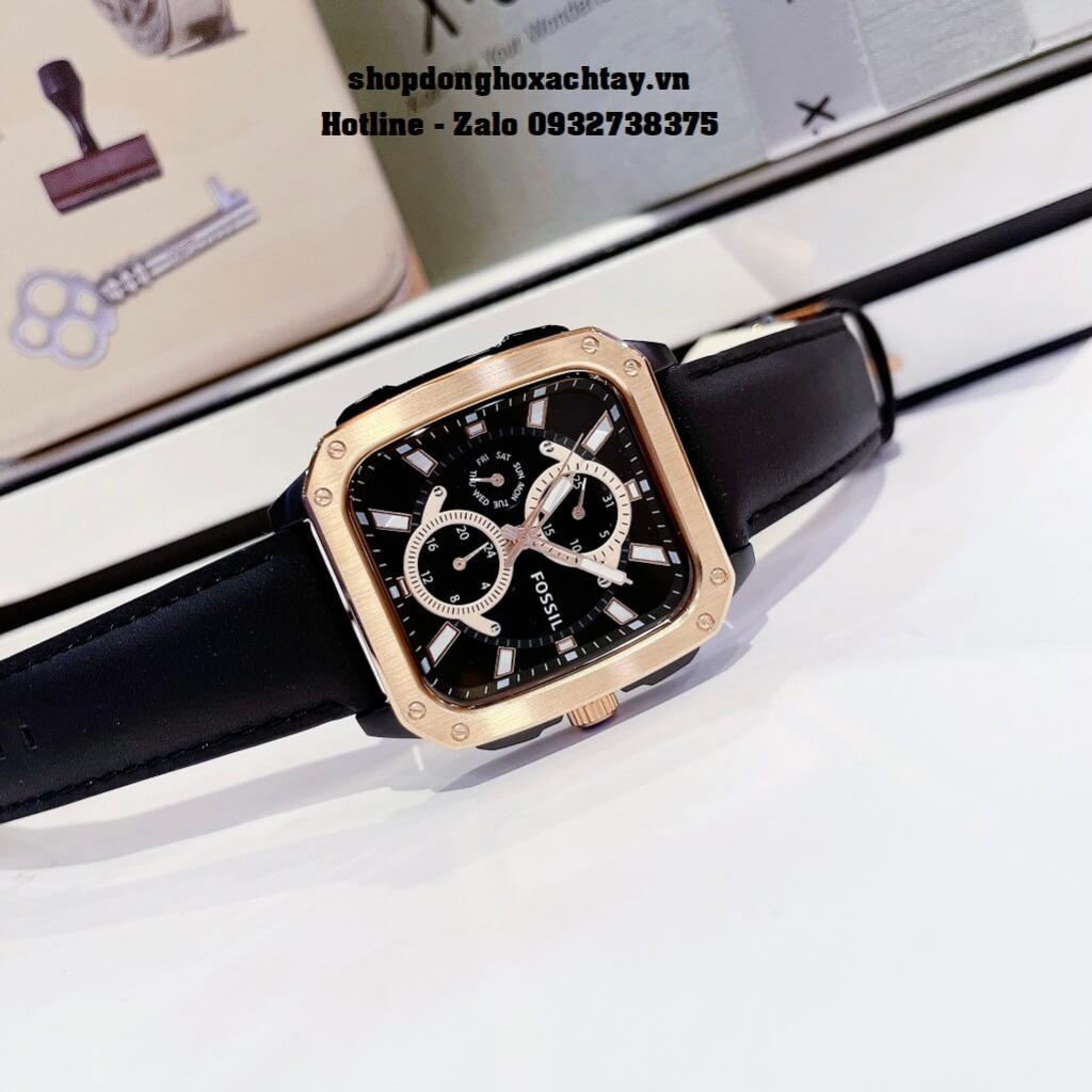 Đồng Hồ Nam Fossil BQ2654 Dây Da Đen Viền Mặt Rose 42mm