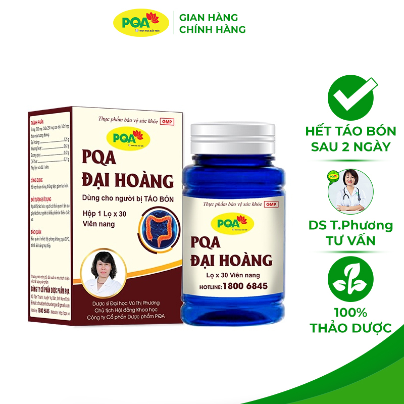 Đại Hoàng PQA giúp Nhuận tràng, thông tiện, giảm táo bón (Hộp 30 Viên)