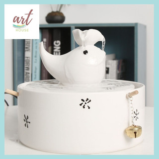 Thác nước phong thủy gốm sứ cá chép và sen - art house phong thủy