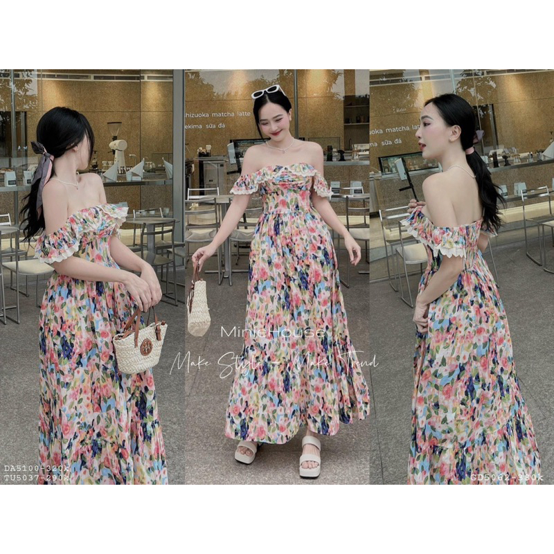Váy maxi hoa cổ bèo pha ren lưng chun (kèm ảnh thật và video)