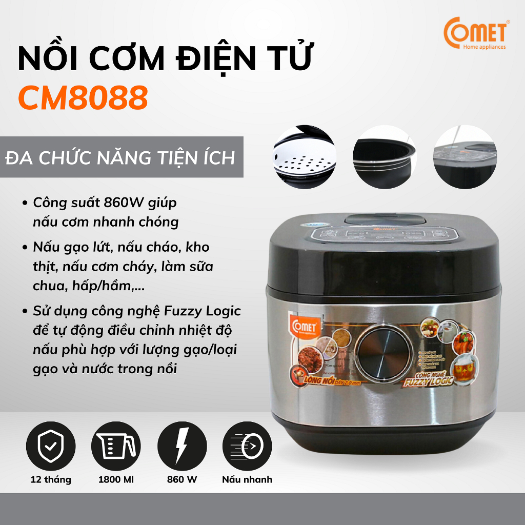 [Mã ELCM81 giảm 8% đơn 800K] Nồi cơm điện tử 1,8L COMET - CM8088