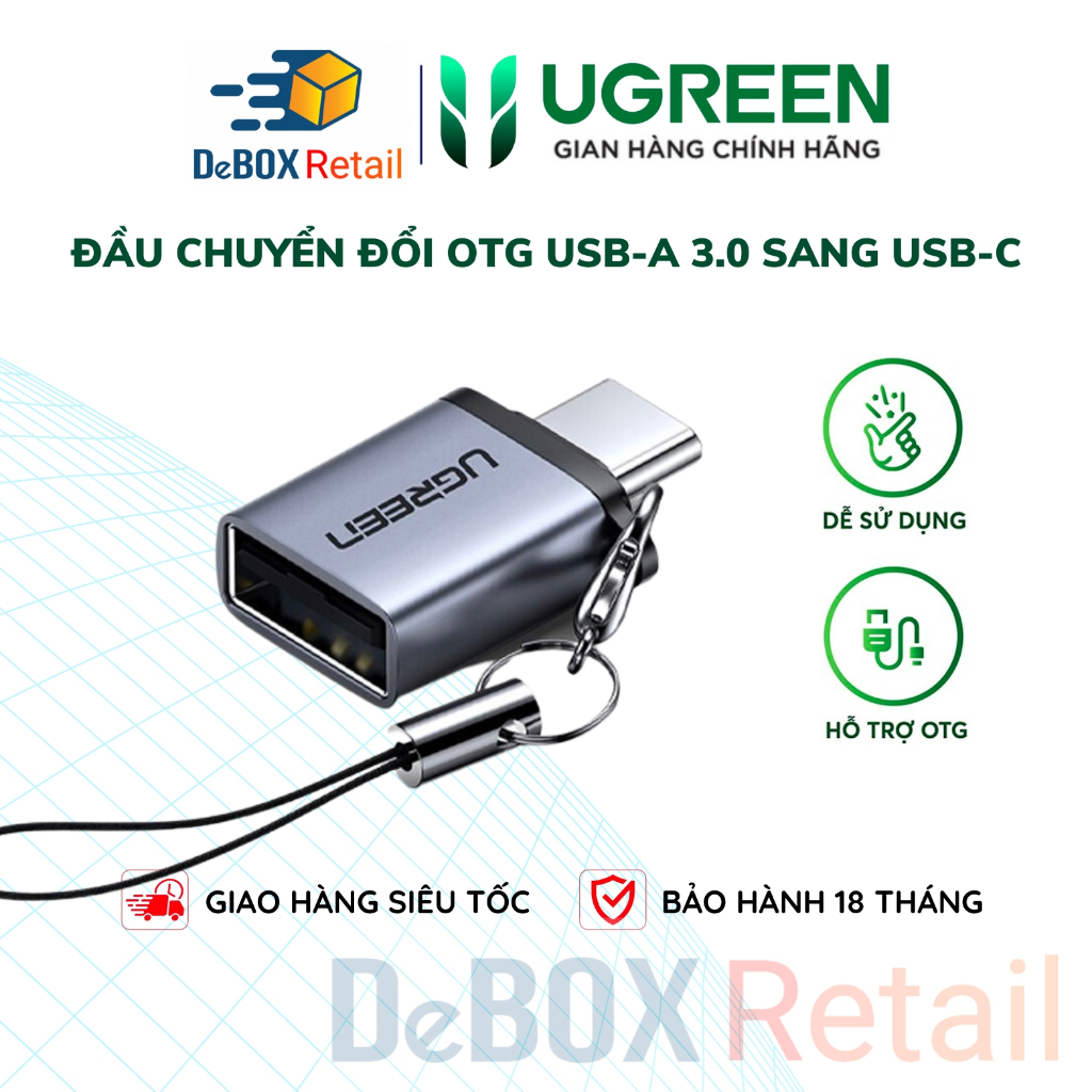 Đầu chuyển đổi UGREEN US270 cổng USB-A 3.0 sang USB-C Hỗ trợ OTG, Truyền dữ liệu tốc độ cao - Hàng chính hãng