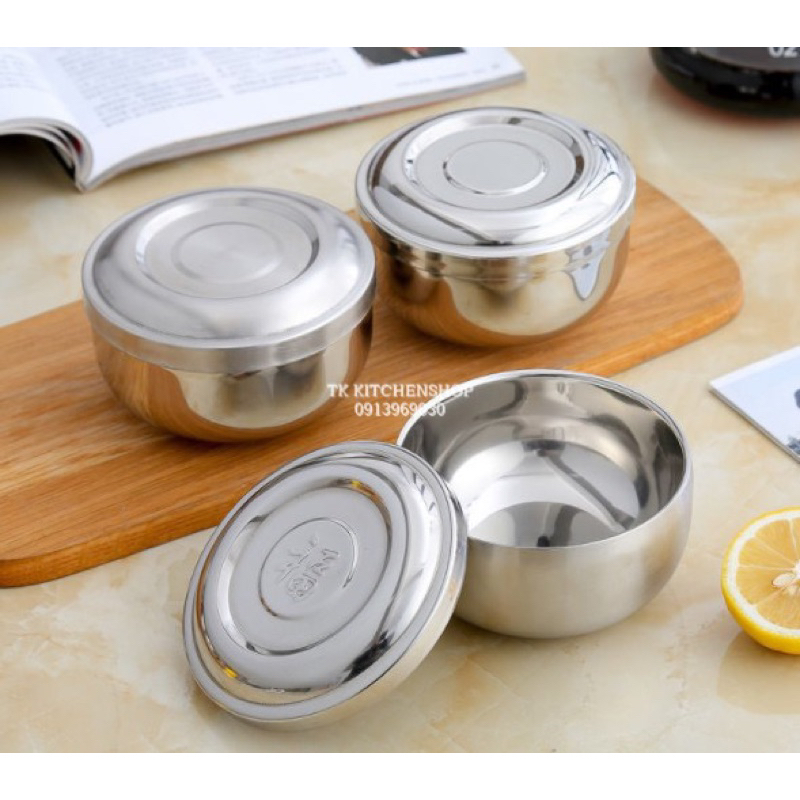 Chén cơm inox có nắp, bát inox có nắp phong cách Hàn quốc, bát inox 2 lớp cách nhiệt có nắp đi kèm