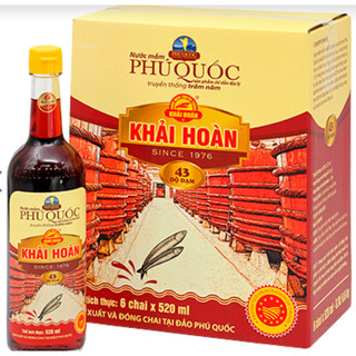 Nước mắm phú quốc khải hoàn 43 độ đạm thùng 6 chai thủy tinh 520ml