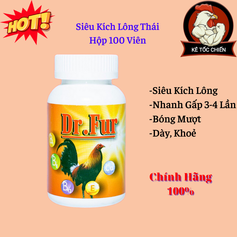 SIÊU KÍCH LONG DR FUR dành cho gà thay lông nhanh, búng lông mạnh 100 VIÊN