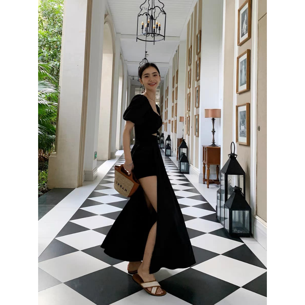 Váy Maxi xẻ tà khoét tam giác NGẮN TAY ECLIPSE CLOTHING