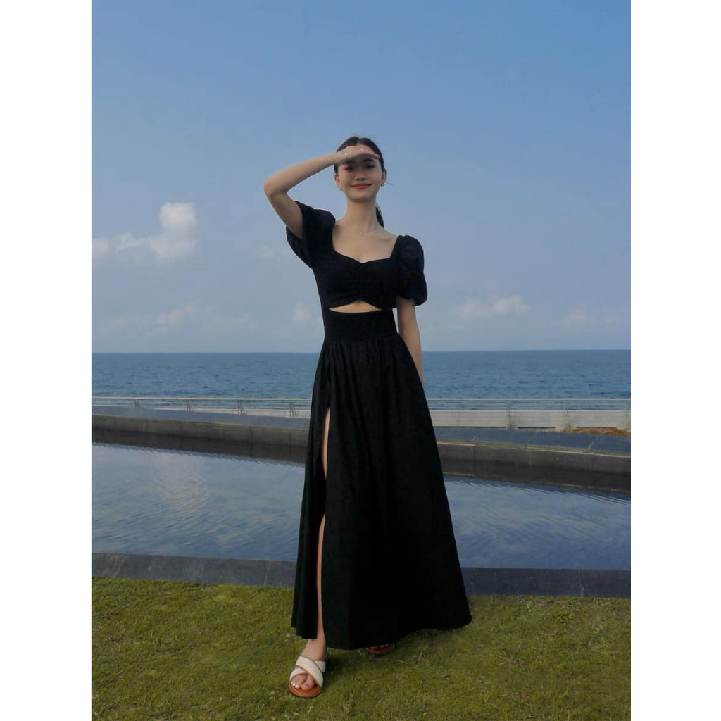 Váy Maxi xẻ tà khoét tam giác NGẮN TAY ECLIPSE CLOTHING