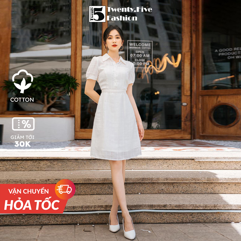 Váy sơ mi TwentyFive dáng chữ A - Váy sơ mi cotton họa tiết kẻ 2 lớp đai thắt eo rời SD16