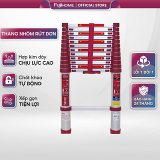 Thang nhôm rút đơn 3.8M - 5M gấp gọn nhập khẩu FUJIHOME chốt khóa an toàn tự động đa năng chính hãng