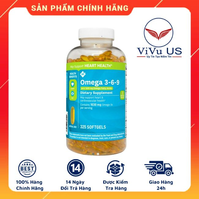 Viên uống dầu cá Omega 3-6-9 Supports Heart Health Member’s Mark1600mg 325 viên của Mỹ