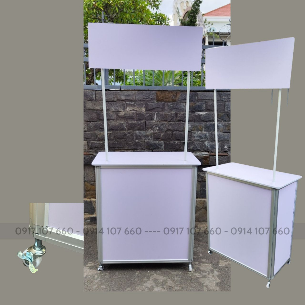 QUẦY NHÔM BÁNH XE BOOTH SAMPLING DI ĐỘNG