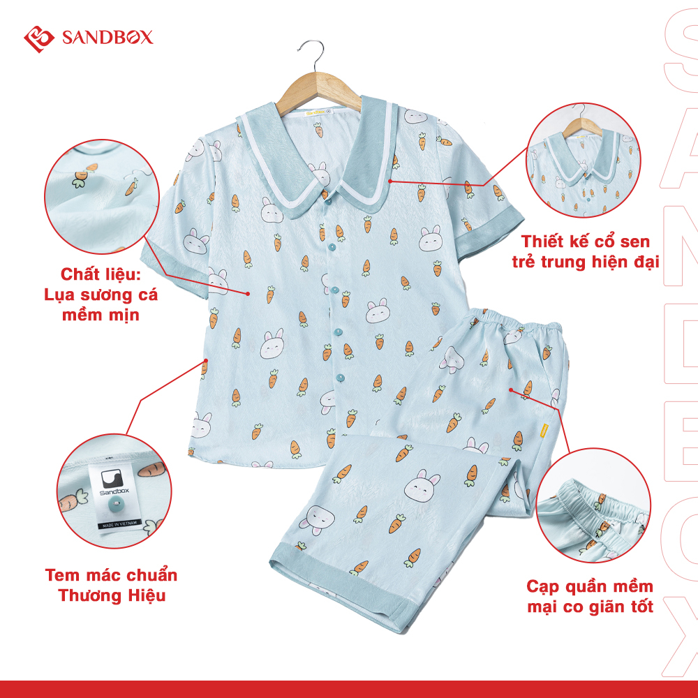 Đồ bộ nữ SANDBOX pijama mặc nhà chất liệu lụa vân xương cá cao cấp, họa tiết trẻ trung BLL23006