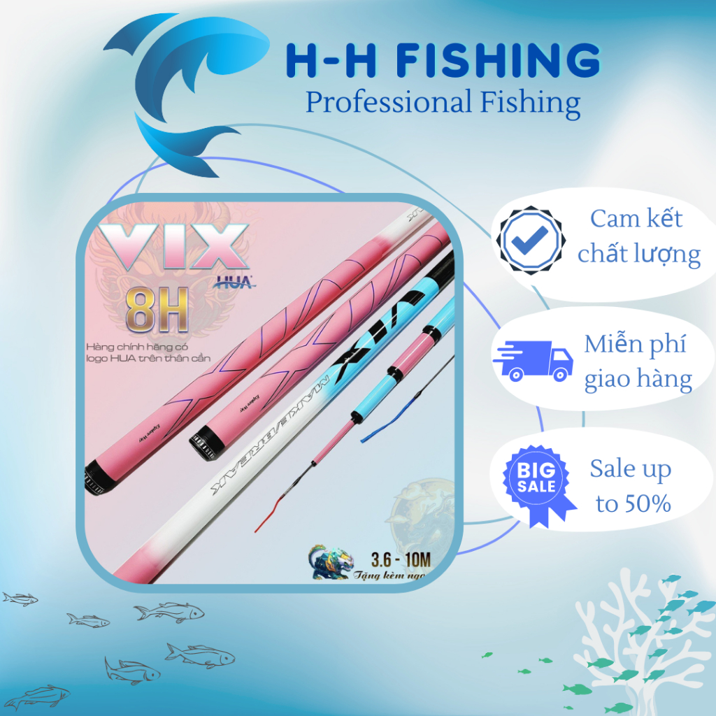 Cần câu tay săn hàng VIX 8H chính hãng HUA bảo hành 1 năm tặng kèm ngọn phụ, Cần câu đài săn hàng chính hãng chất lượng