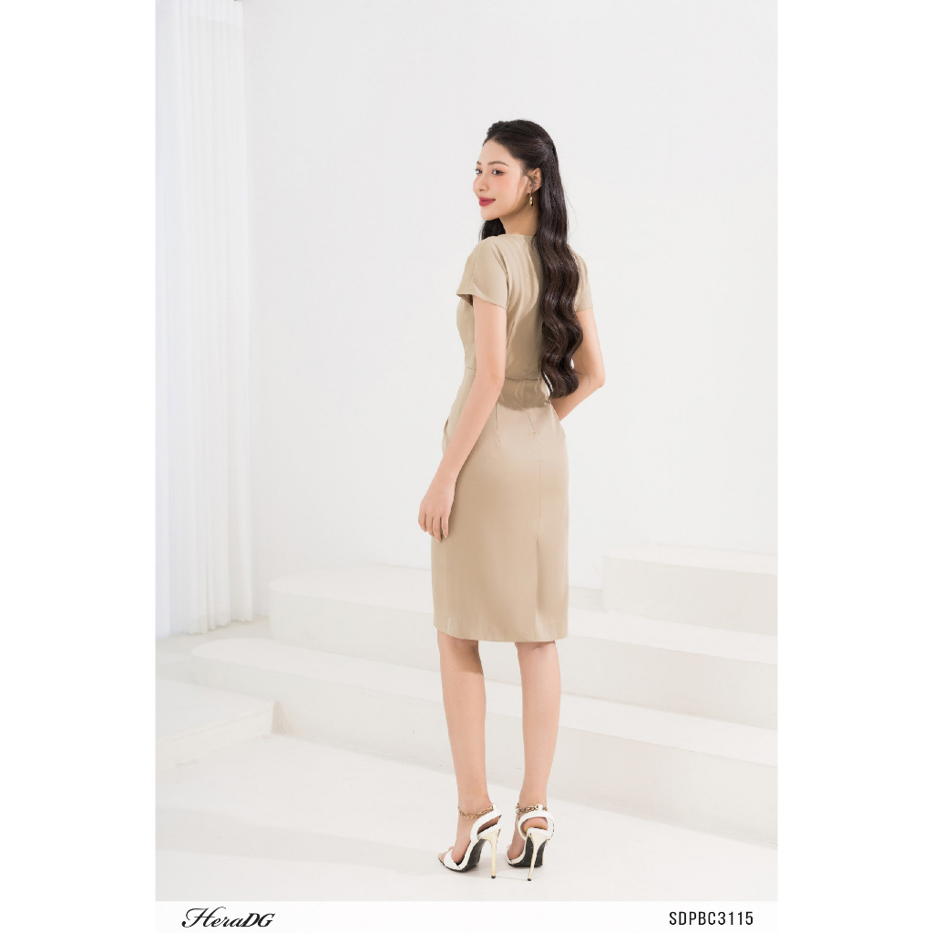 Đầm ôm đuôi cá công sở HeraDG thiết kế nhún tay lệch chân váy suông vẩy chất liệu Tuytsi cao cấp SDPBC3115