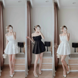 Đầm nữ hoa xốp nổi 2 dây trễ vai dây ngọc siêu hot ,đầm thiết kế dự tiệc
