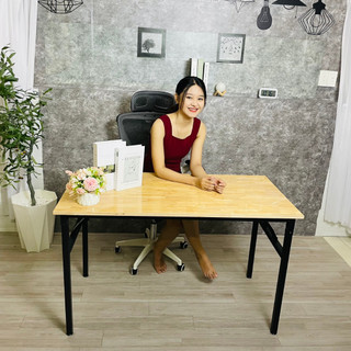 Bàn làm việc xếp gọn mặt gỗ MDF VÂN GỖ nhập khẩu cao cấp - chân sắt màu đen