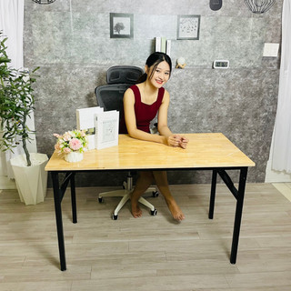 Bàn làm việc xếp gọn [R50xD100xC75cm] mặt gỗ MDF VÀNG VÂN GỖ nhập khẩu cao cấp, chân sắt màu đen