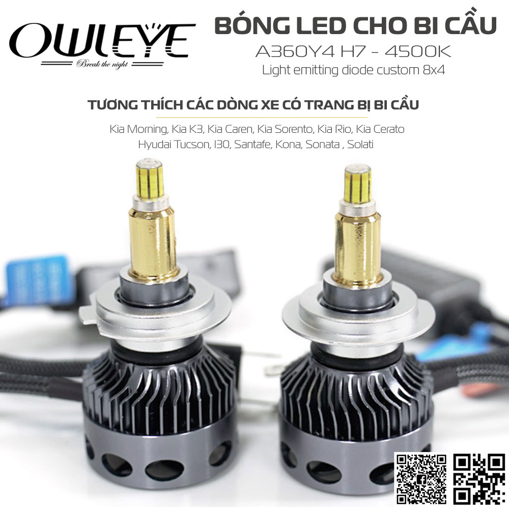 BÓNG LED Ô TÔ 360 ĐỘ CHO BI CẦU OWLEYE A360Y4 4500K – H7.