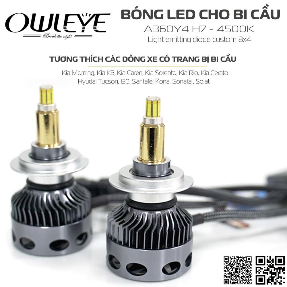 BÓNG LED Ô TÔ 360 ĐỘ CHO BI CẦU OWLEYE A360Y4 4500K – H7.