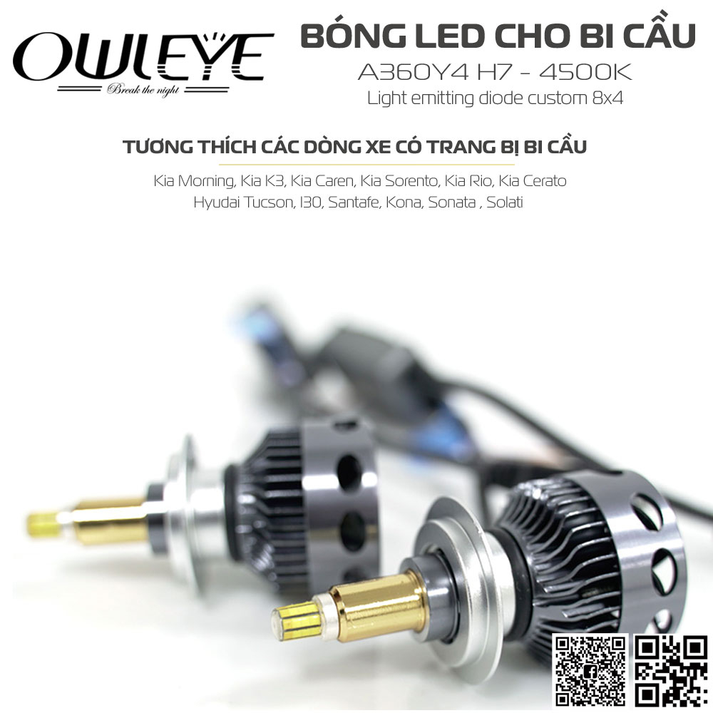 BÓNG LED Ô TÔ 360 ĐỘ CHO BI CẦU OWLEYE A360Y4 4500K – H7.