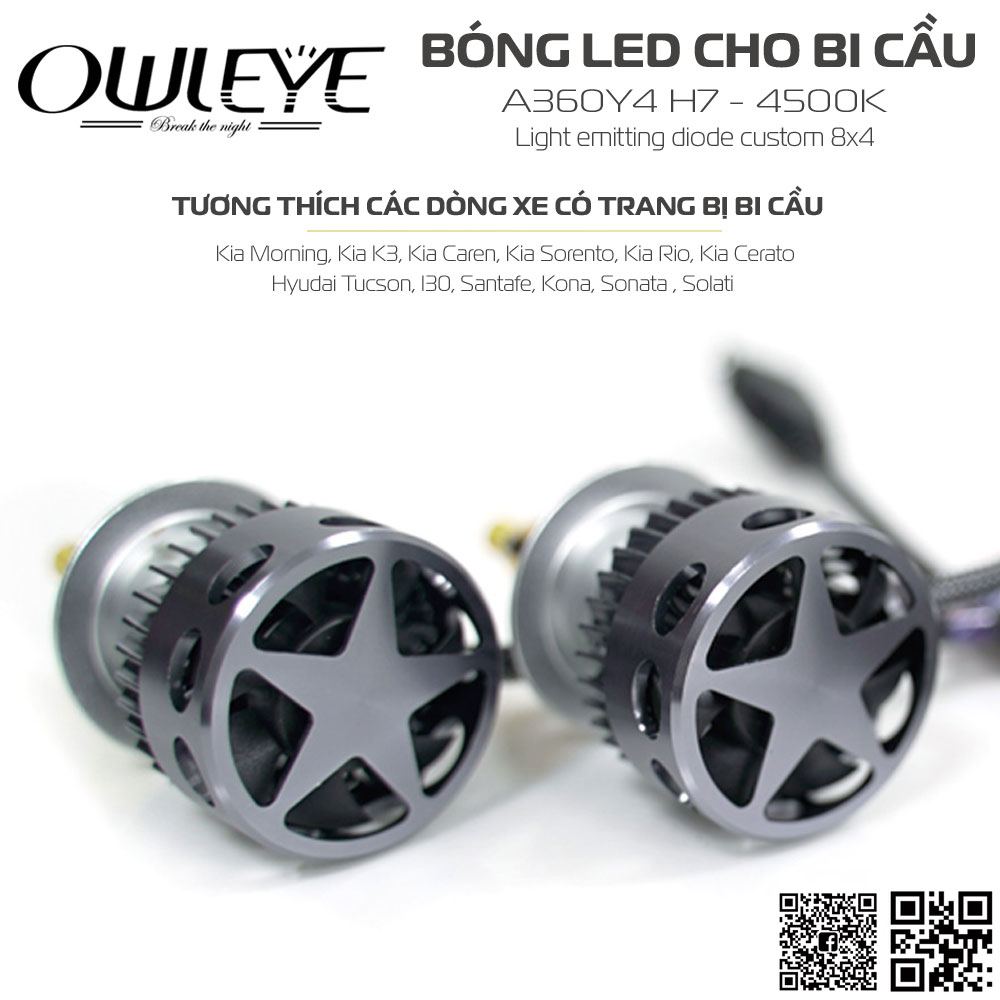BÓNG LED Ô TÔ 360 ĐỘ CHO BI CẦU OWLEYE A360Y4 4500K – H7.