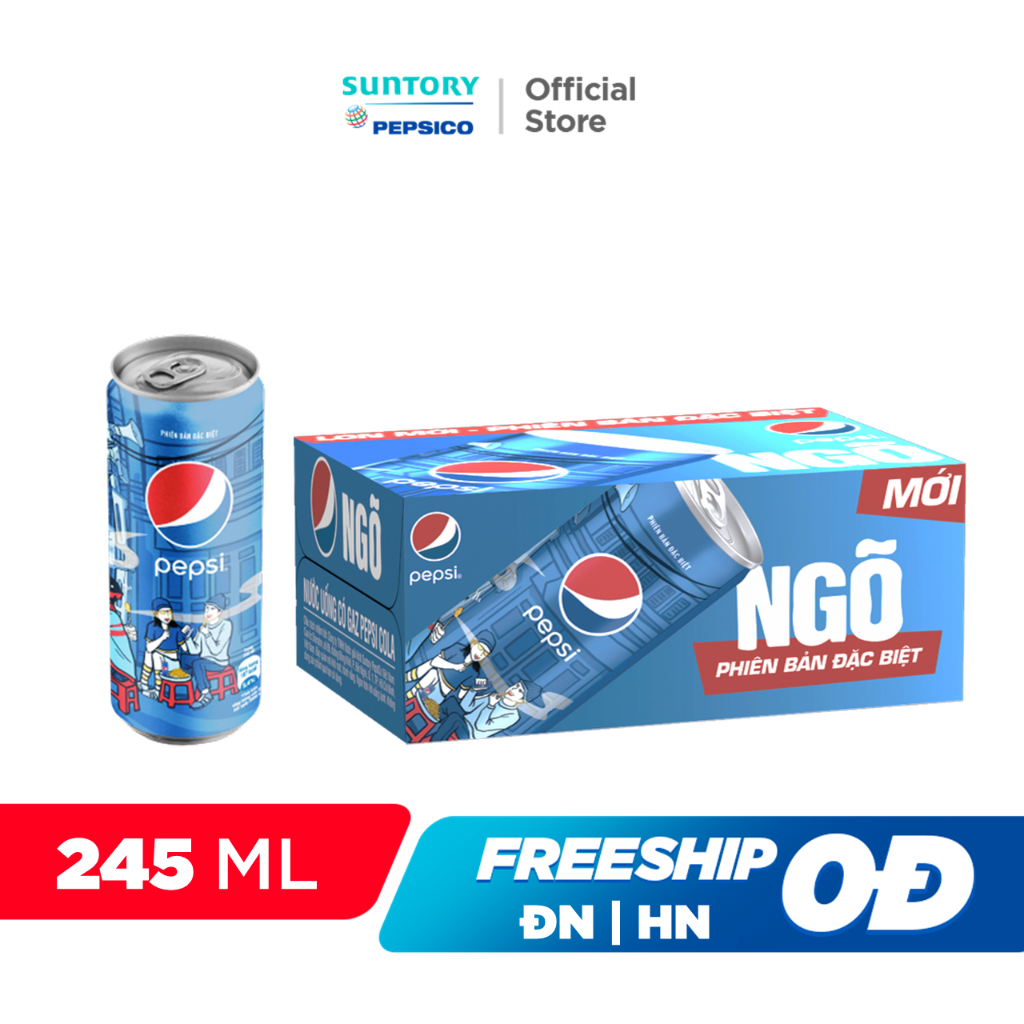 Thùng 24 Lon Nước Ngọt Có Gaz Pepsi phiên bản &quot;NGÕ&quot; đặc biệt (245ml/lon)