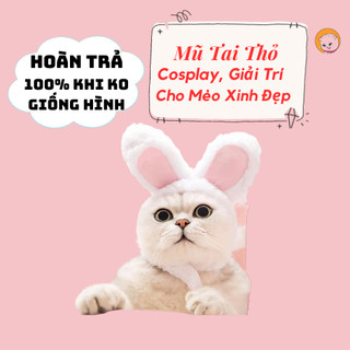 [Siêu dễ thương] Mũ nón tai thỏ giữ ấm tạo dáng đáng yêu cho mèo cưng