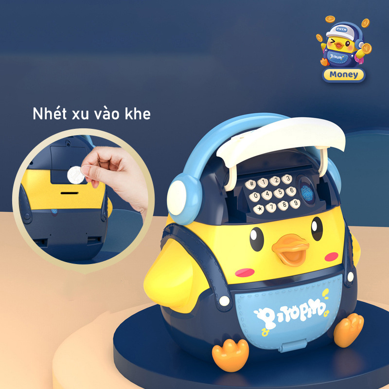 Đồ Chơi Két Giữ Tiền Hình Vịt Con Cho Bé Money Box Có Nhạc Khóa Mật Khẩu Bằng Vân Tay Tặng Kèm Dây Đeo & Pin Cho Bé