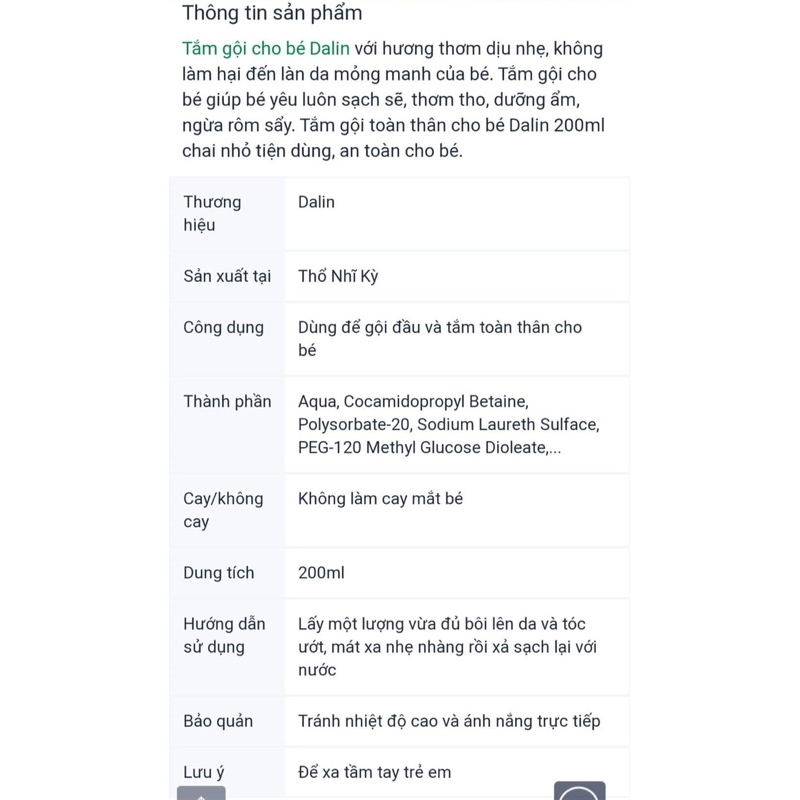Tắm & Gội toàn thân cho trẻ em Dalin 200ml