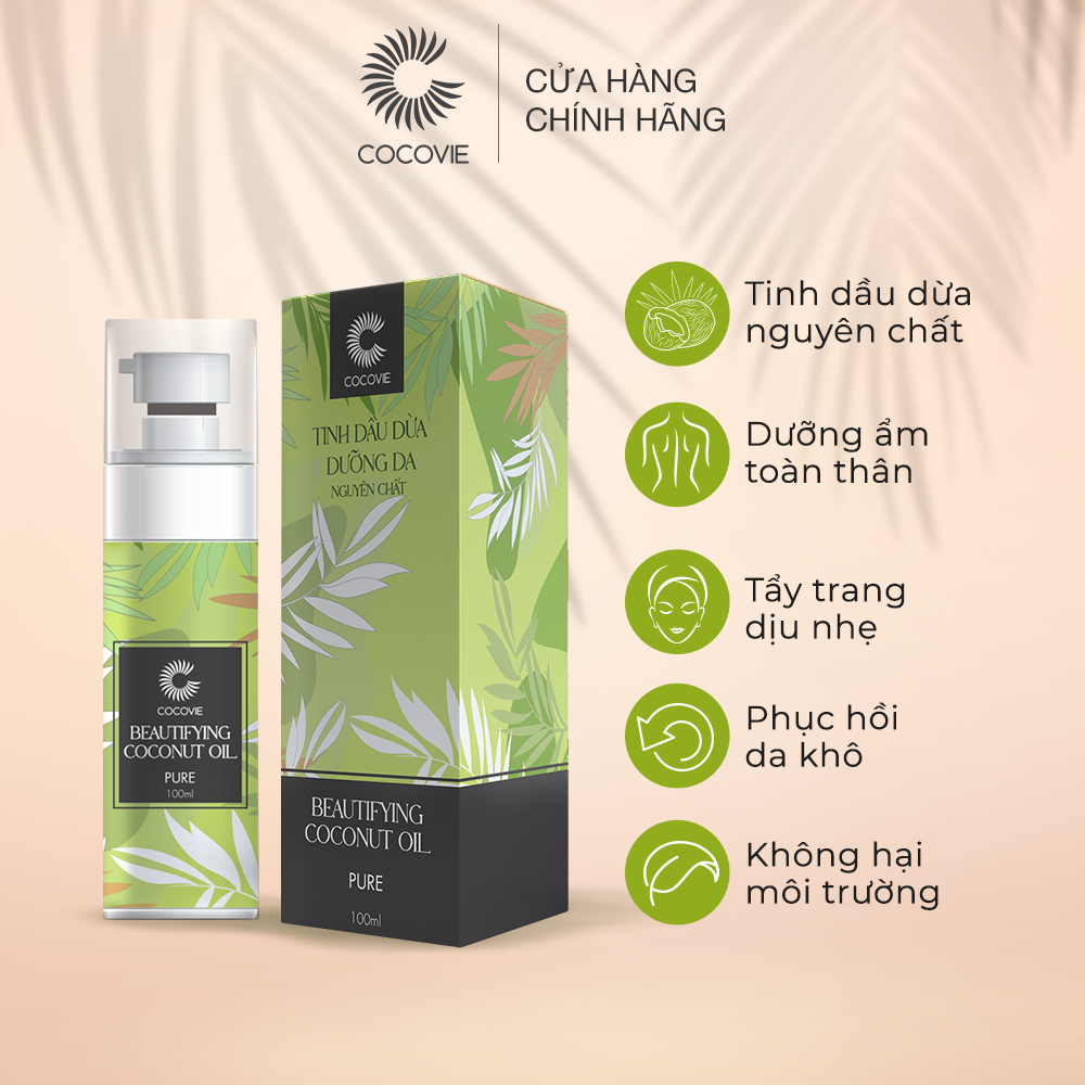 Combo 2 chai tinh Dầu Dừa Nguyên Chất Cocovie giúp dưỡng ẩm, tăng độ đàn hồi và phục hồi da 50ml