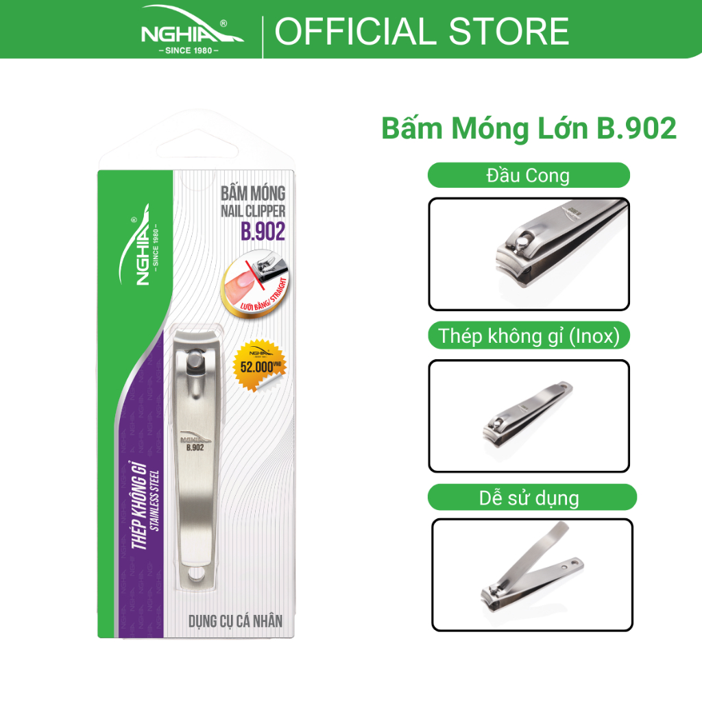 Bấm Móng Tay Chân Thép Không Gỉ KỀM NGHĨA B.902 - Lưỡi Cong (Loại Lớn)