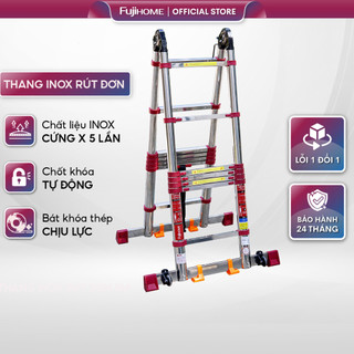 Thang nhôm rút đôi chữ a inox 4.4m - 5m -5.6m nhập khẩu fujihome,thang rút đôi xếp gọn đa năng,chốt khóa tự động an toàn